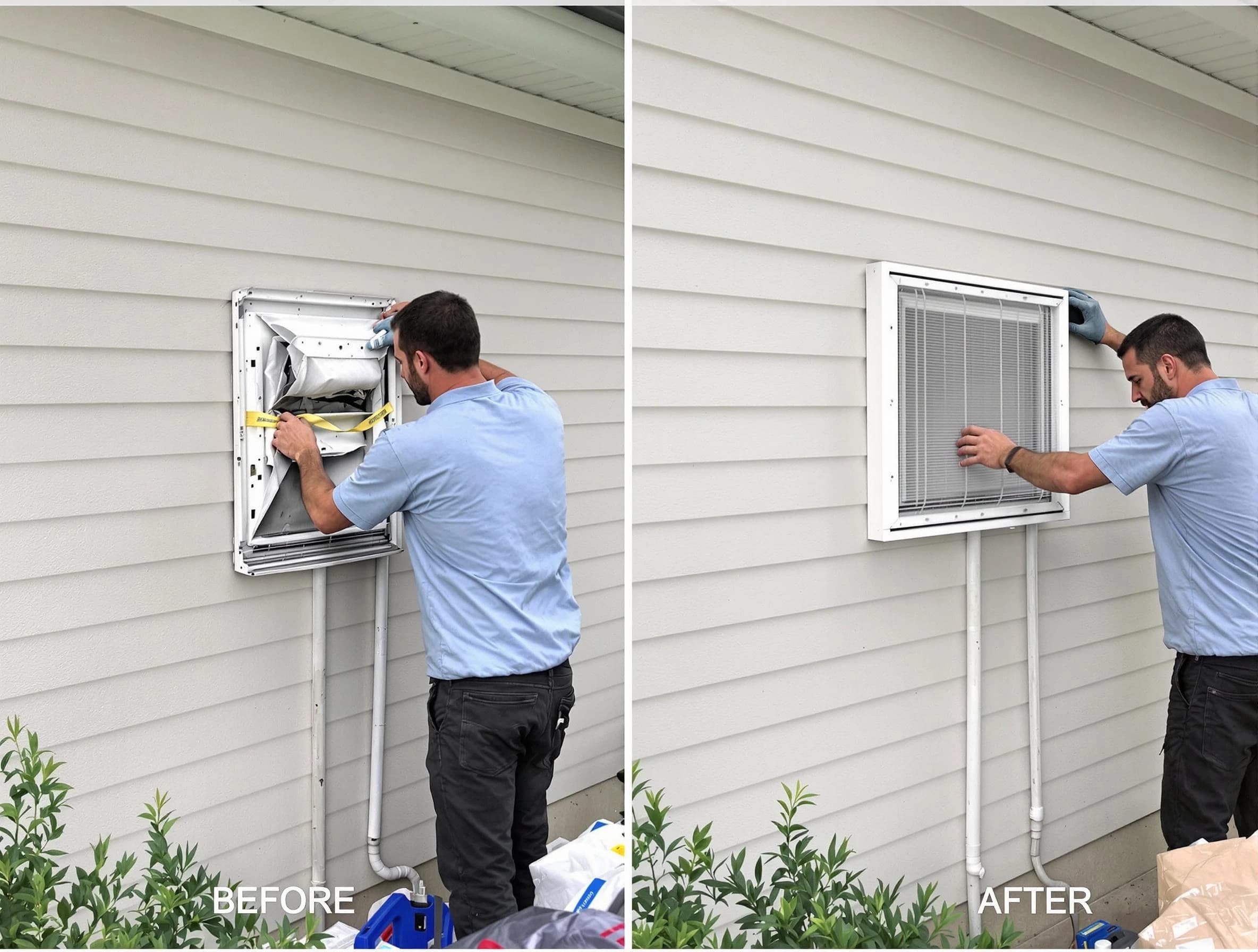 South Park Dryer Vent Cleaning technician installing high-quality dryer vent cover at a residential property in South Park