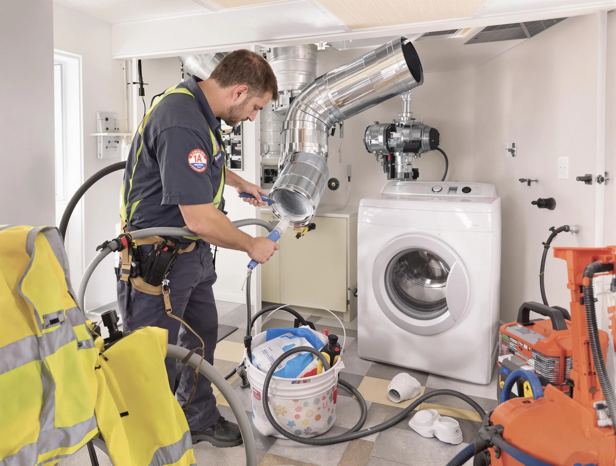 South Park Dryer Vent Cleaning technician using specialized equipment to clear severe dryer vent blockage in South Park